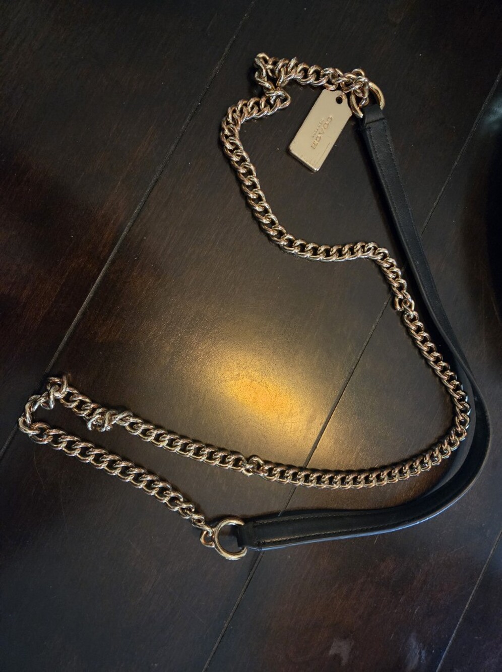Coach Black Leather and Gold-Tone Chain Strap